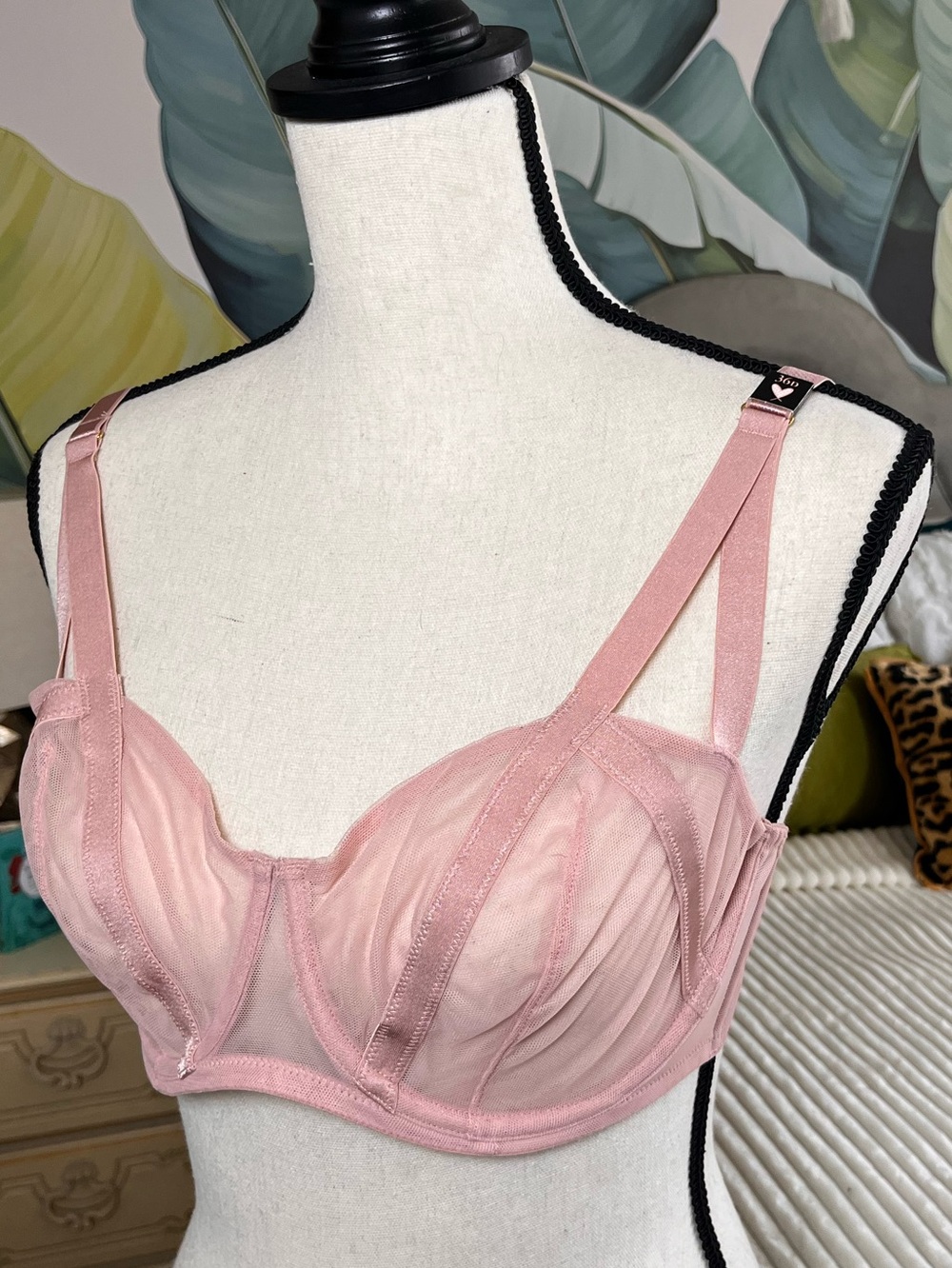 Victoria’s Secret Sheer Pink Unlined Balconette Bra 36 D NWT